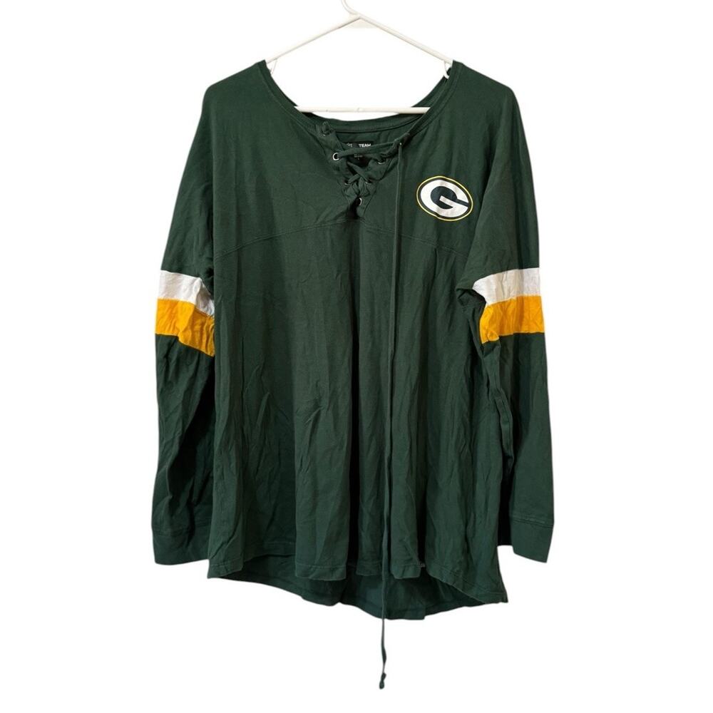NFL Green‎ Bay Packers Lace Up Jersey Shirt Women Size Large Cotton Preppy